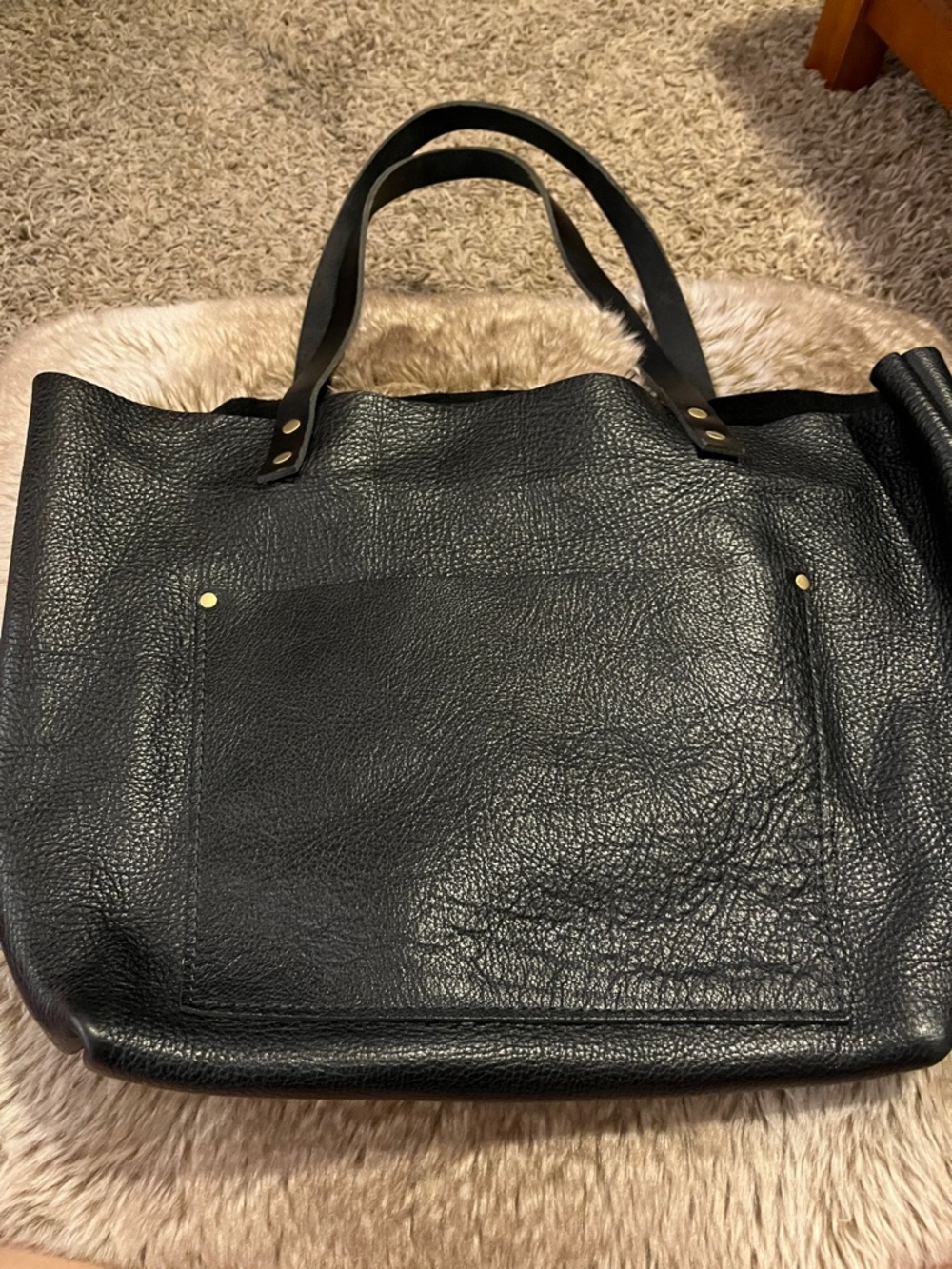 Classic Black Leather Tote Bag - Everyday Shoulder Bag